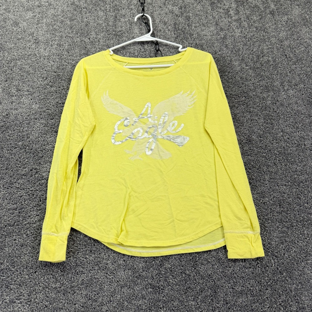 American Eagle Long Sleeve Shirt Womens Small Yellow Graphic Eagle Logo Tee S